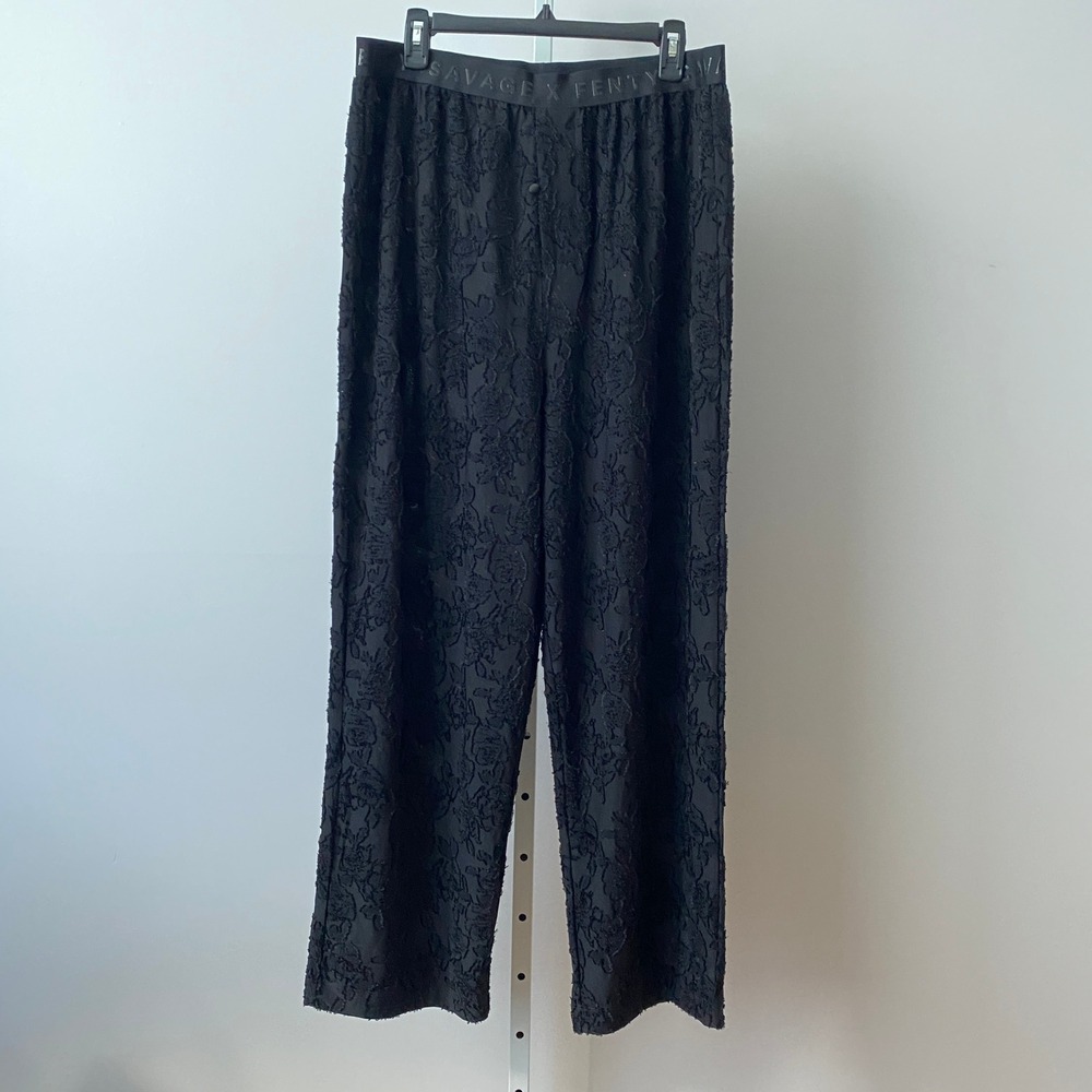 Savage X Fenty L Black Lounge Pants Floral Textured Wide Leg Rihanna Loungewear